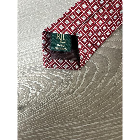 Lauren Ralph Lauren Green Label Red Geometric Squares 100% Silk Mens Necktie Tie - Picture 6 of 7